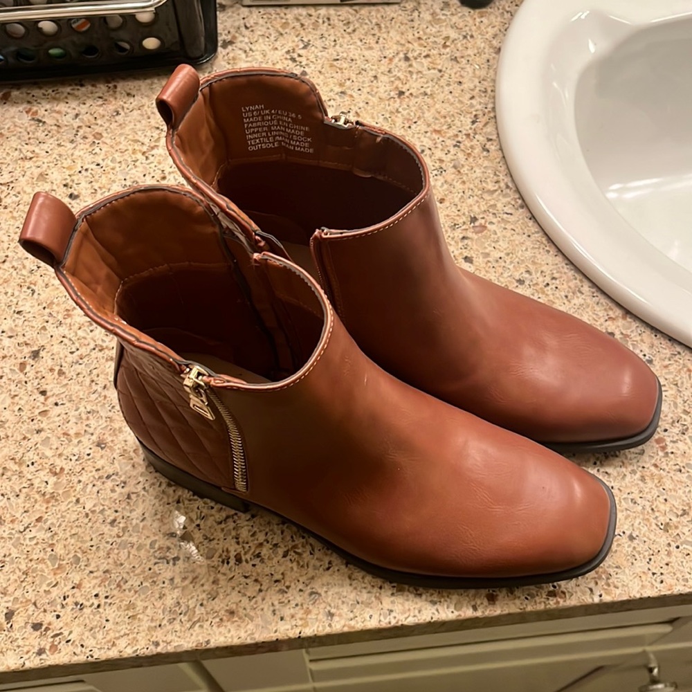Never been worn! Chestnut Brown, high top, flat bootie.